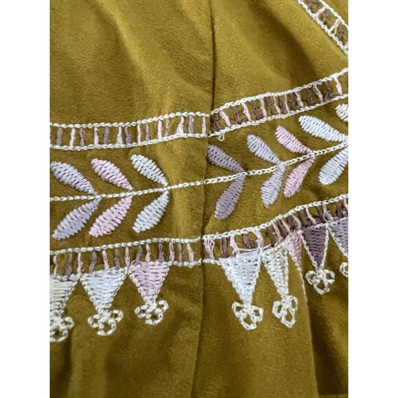 Free People Gold Mustard Embroidered Flowy Tank Top Oversized Fit SZ XS - Picture 10 of 16